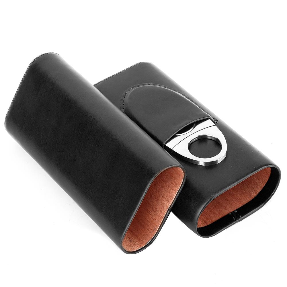 Portable Travel Cigar Humidor Leather Case with Cutter – Ashtray