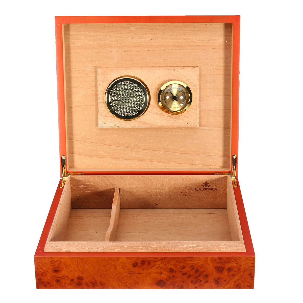Desktop Cigar Humidor With Gold Plated Hygrometer • The