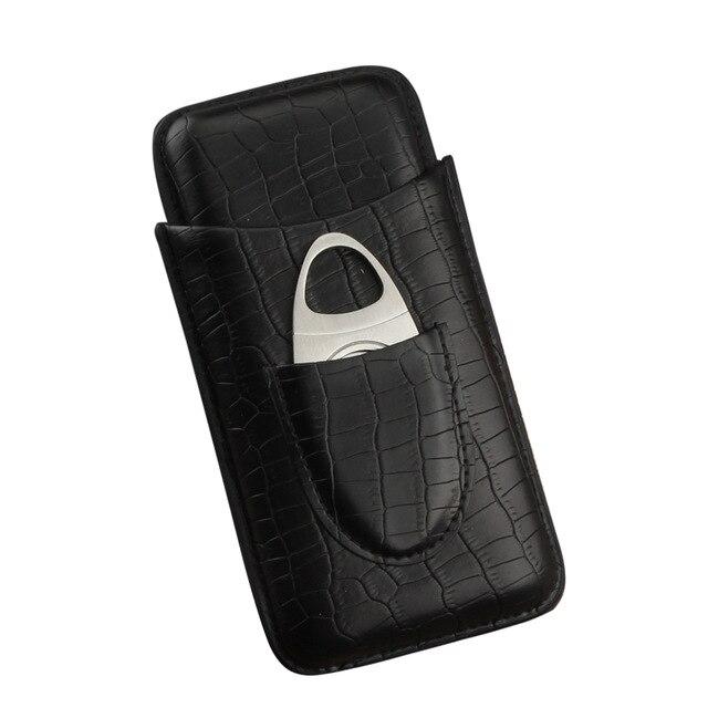 Croco design leather 3 finger cigar case