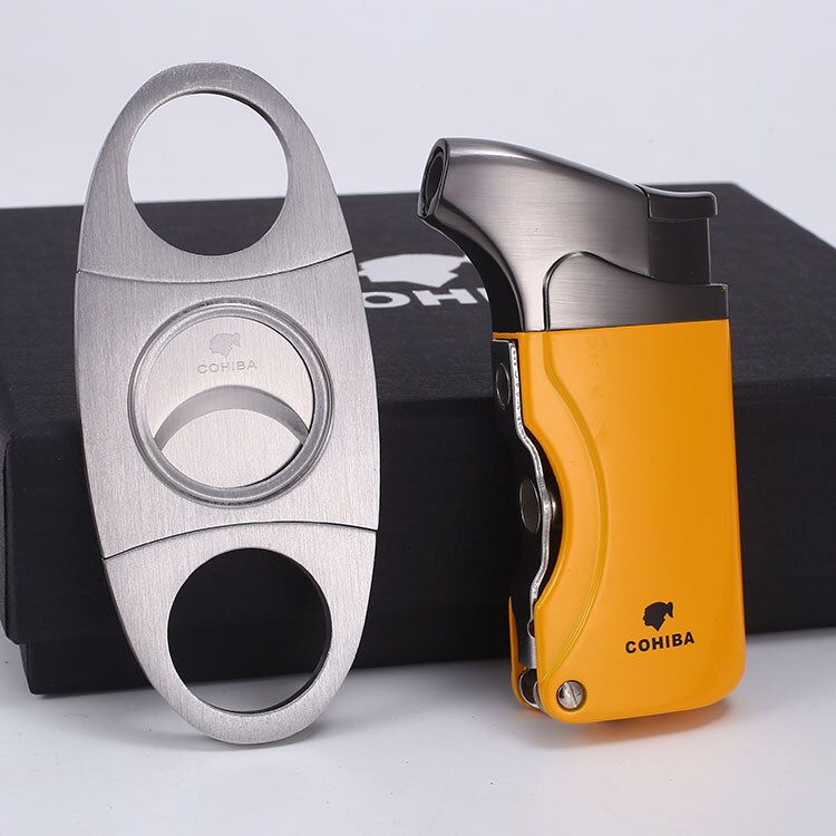 Cohiba Yellow Single Jet Butane Cigar Lighter and Straight Cutter