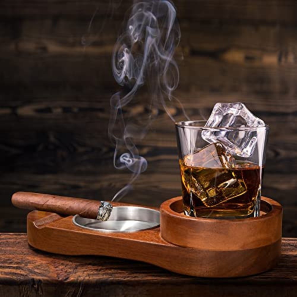 Walnut Cigar Ashtray And Whiskey Coaster