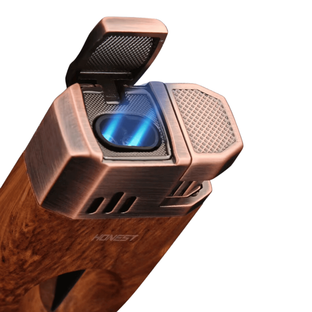 Dual Jet Wood Grain Cigar Torch Lighter with V-Cutter - Image 4